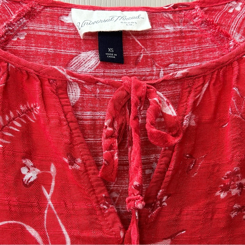 Universal Thread Red Floral Peasant Boho Long Sleeve Top Blouse Size XS - Picture 5 of 9